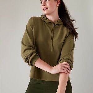 Athleta (S) Seasoft Hoodie Sweatshirt- Acacia Olive Green: Lightweight, Workout